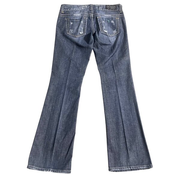Guess Daredevil Bootcut Jeans Size 27 Dark Wash Distressed - Picture 2 of 7